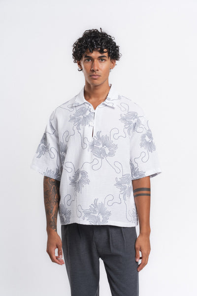 Botanic Desenli Müslin Gömlek Beyaz ürün görseli 6